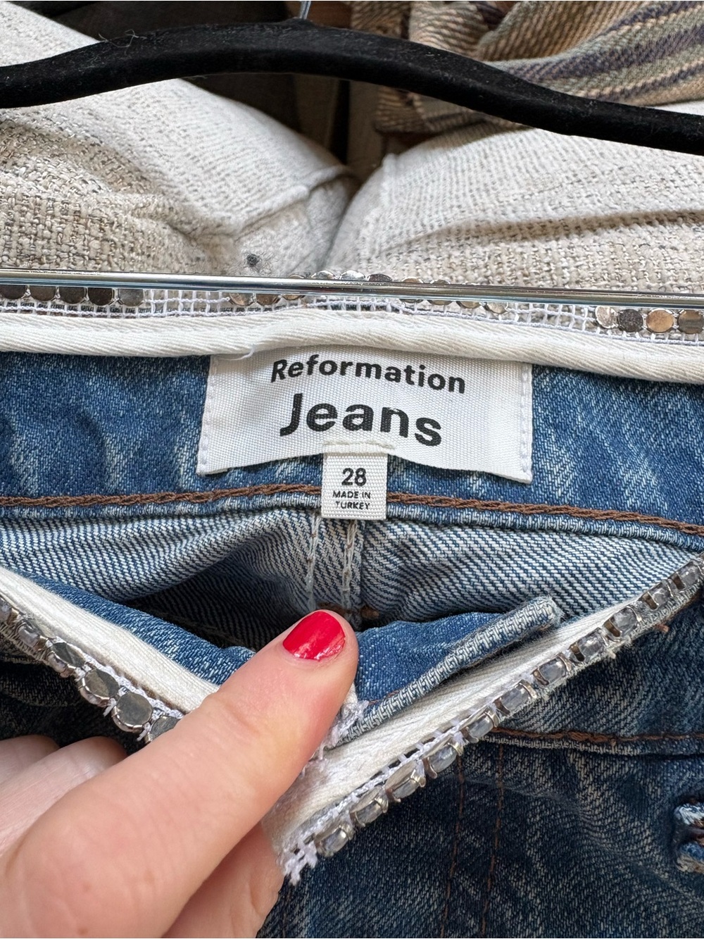 Reformation Mid-Blue Straight Jeans with jewel details - Picture 5 of 5